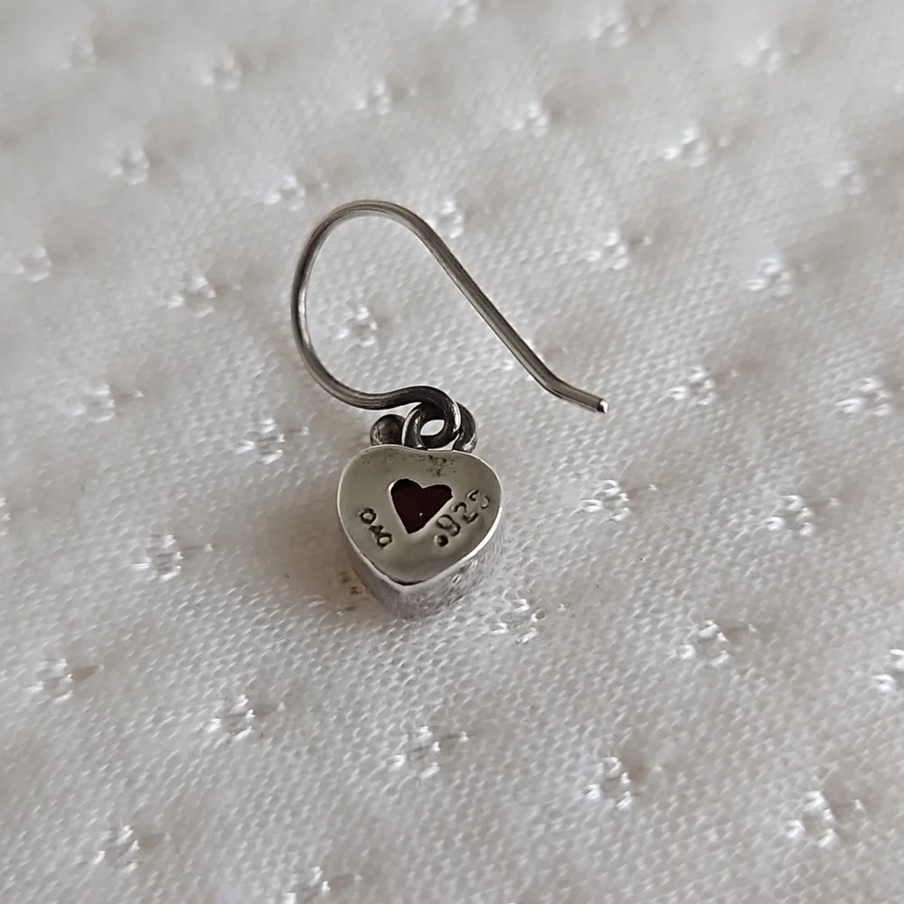 Vintage Crimson Crystal Heart Sterling Silver Earrings - Picture 4 of 5